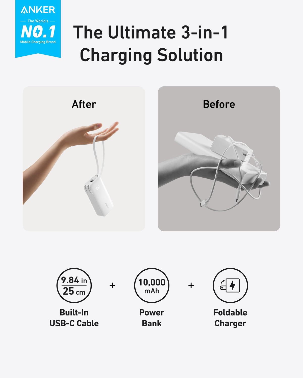 Anker Power Bank (10K, Fusion, Built-In Cable) - MERGE.DAY.1.FREESTYLE