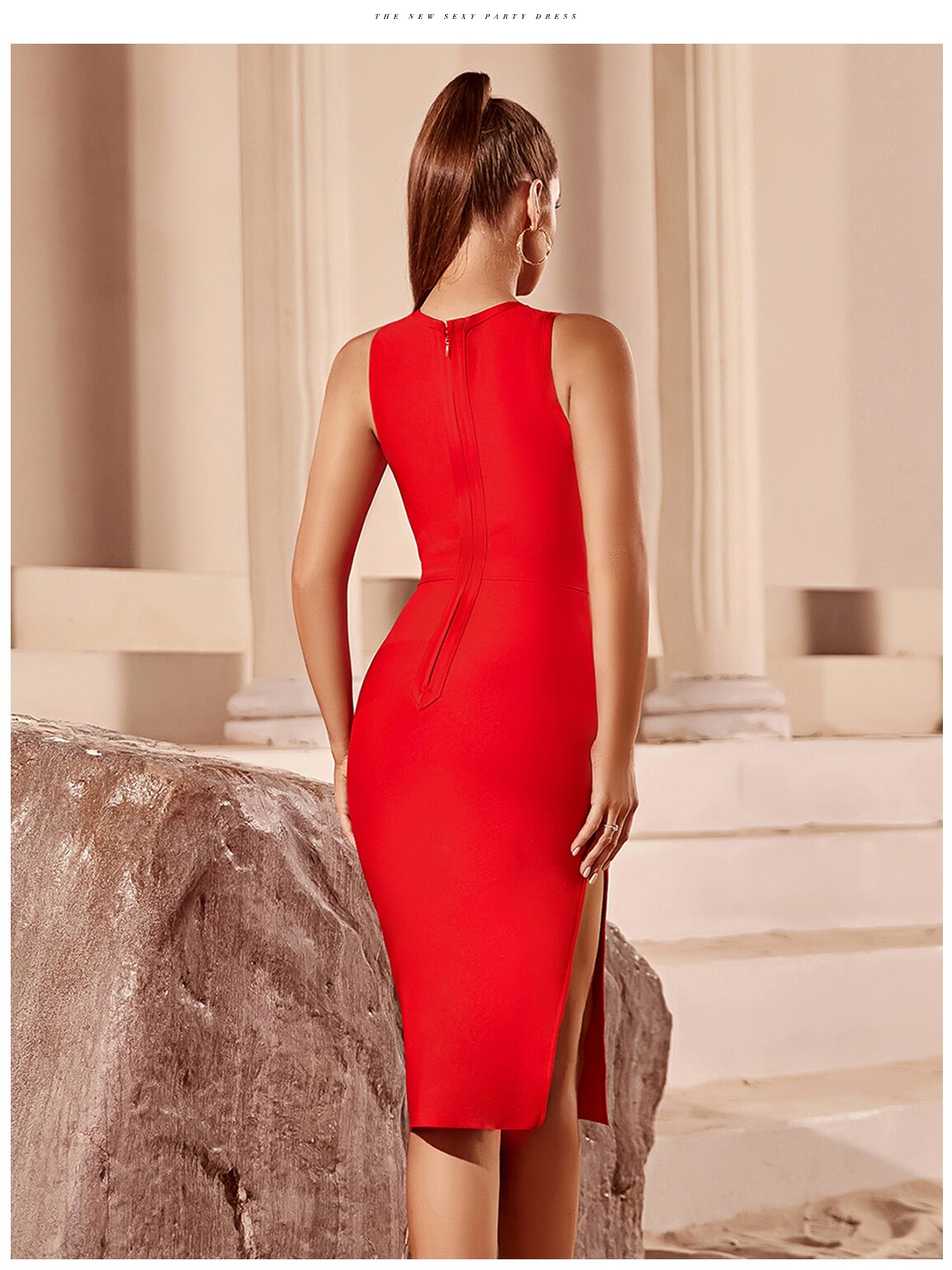 Red Bandage Dress Sleeveless Sexy Celebrity O Neck Hollow Out Dress Vestidos - MERGE.DAY.1.FREESTYLE