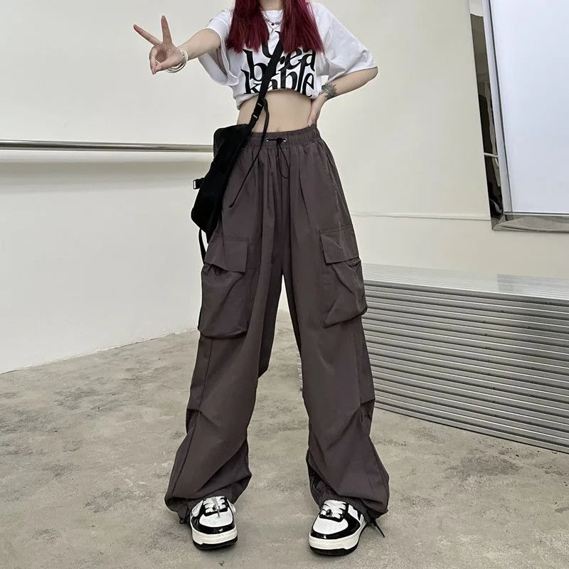 Y2K Cargo Pants Wide Leg Drawstring Oversize Pockets Joggers Trousers - MERGE.DAY.1.FREESTYLE