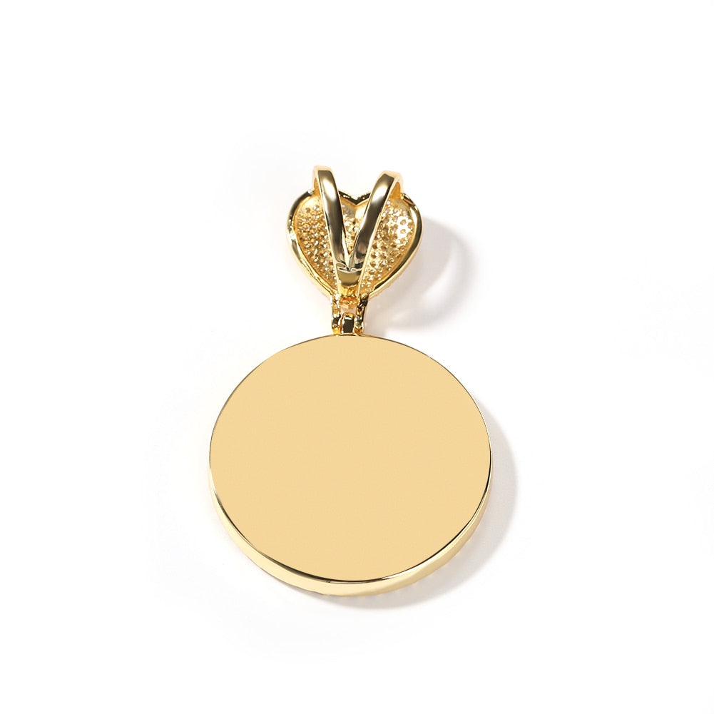 Round Heart Clasp Medallions Custom Photo Memory Pendant Engrave Name HipHop Jewlery - MERGE.DAY.1.FREESTYLE