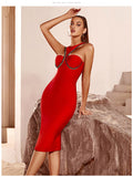 Red Bandage Dress Sleeveless Sexy Celebrity O Neck Hollow Out Dress Vestidos - MERGE.DAY.1.FREESTYLE