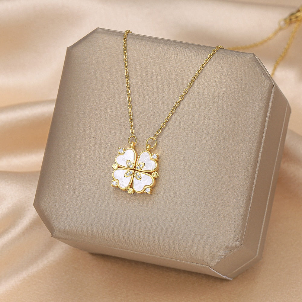 Fashion white mother-of-pearl folding four-leaf clover necklace - MERGE.DAY.1.FREESTYLE