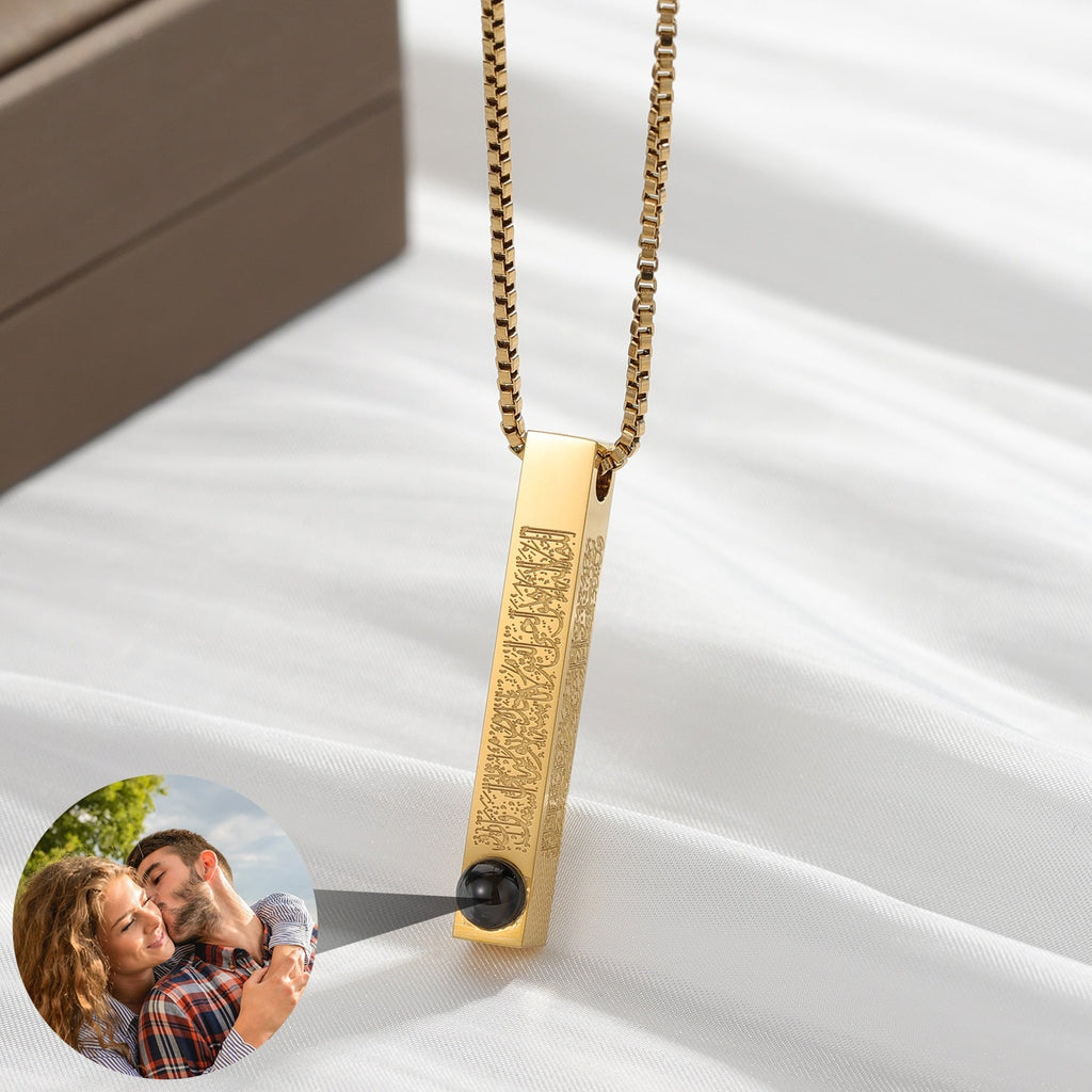 Custom Projection Photo Necklace For Women Fashion 3D Bar Necklaces Arabic Quran Amulet - MERGE.DAY.1.FREESTYLE