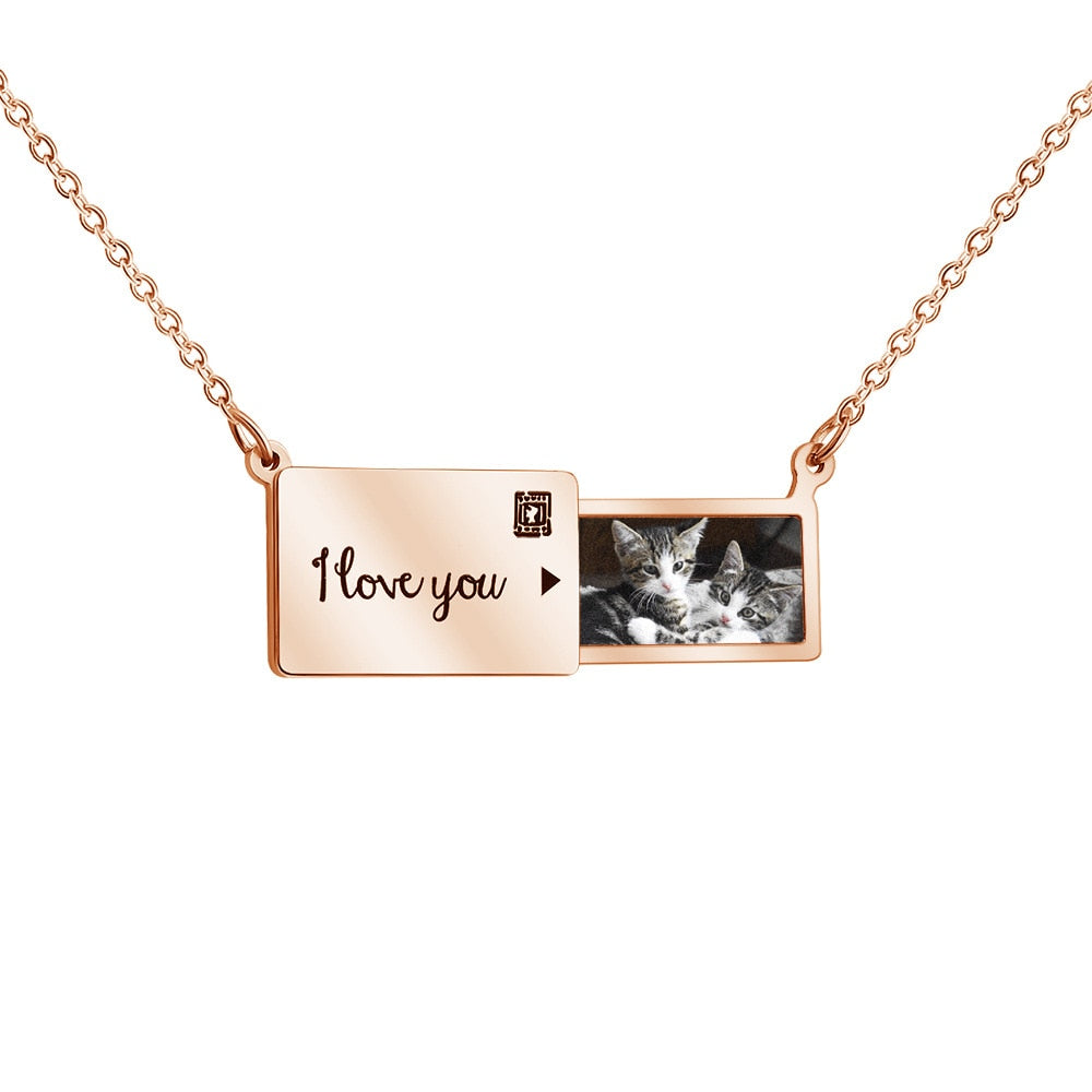 Pull-Out Envelope Necklace Personalized Engraved Photo Locket Unique Pendant - MERGE.DAY.1.FREESTYLE