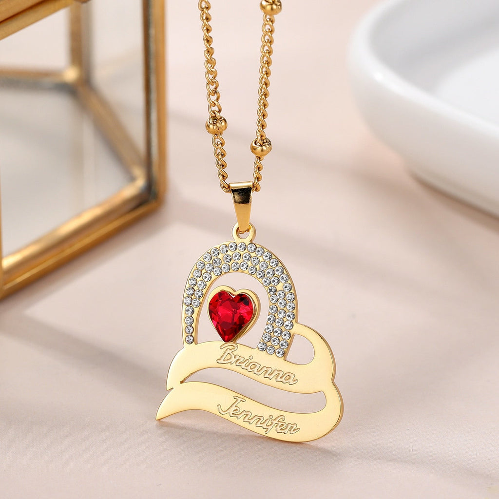 Personalized Delicate Cubic Zirconia Stones Engraved Names Custom Heart Pendant - MERGE.DAY.1.FREESTYLE