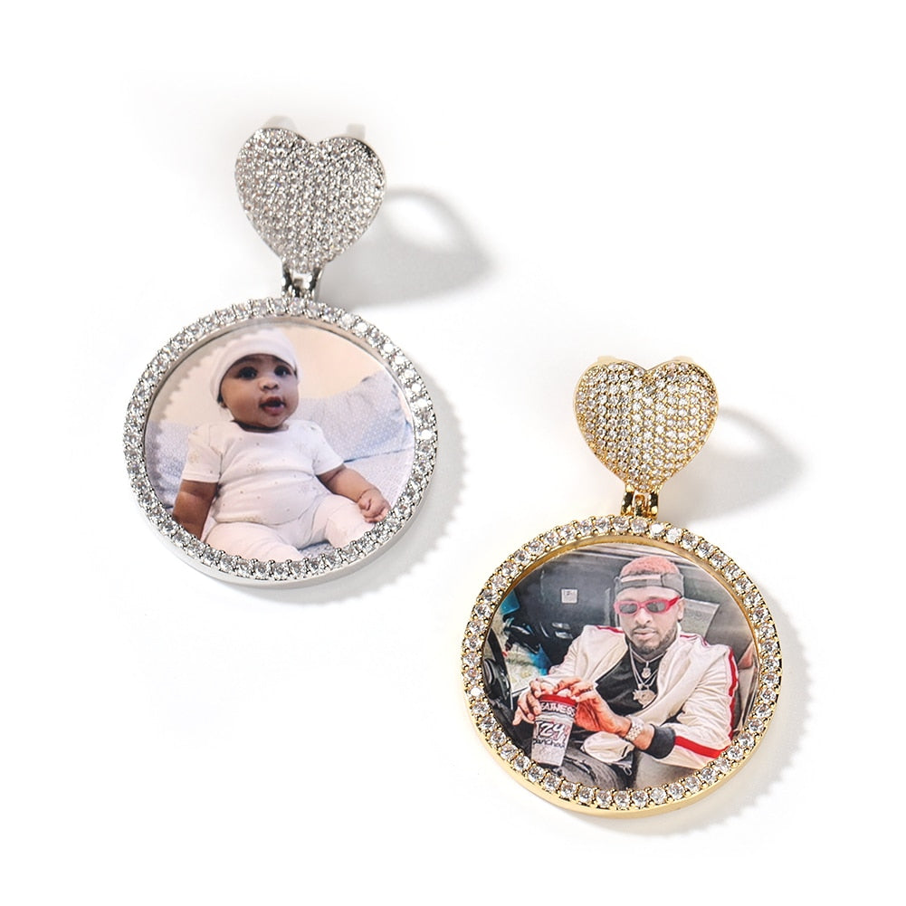 Round Heart Clasp Medallions Custom Photo Memory Pendant Engrave Name HipHop Jewlery - MERGE.DAY.1.FREESTYLE