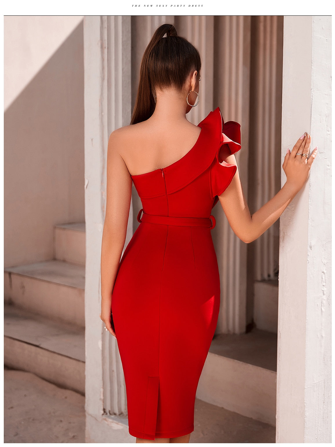 One Shoulder Ruffle Sexy Celebrity Evening Midi Elegant Dresses Vestidos - MERGE.DAY.1.FREESTYLE