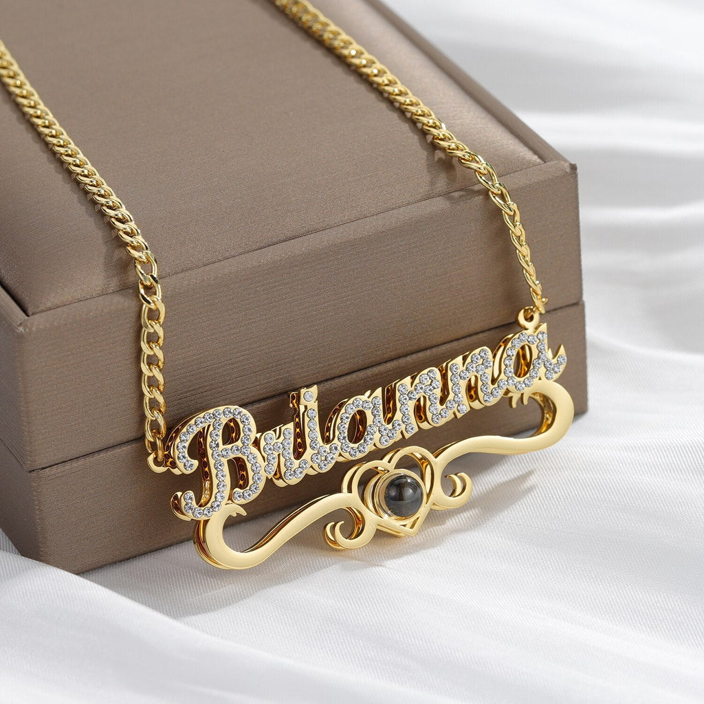 Custom Name Projection Photo Necklace Women Luxury Gold Diamonds Letter Gift - MERGE.DAY.1.FREESTYLE