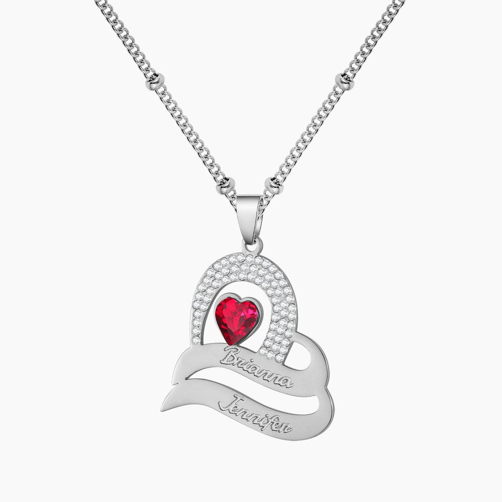 Personalized Delicate Cubic Zirconia Stones Engraved Names Custom Heart Pendant - MERGE.DAY.1.FREESTYLE