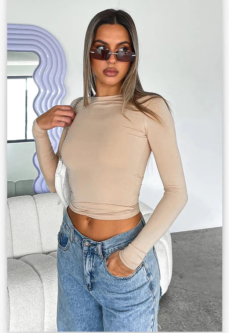 Autumn Winter Y2k Crop Women Long Sleeve T Shirt O Neck Slim Fit Pullovers - MERGE.DAY.1.FREESTYLE
