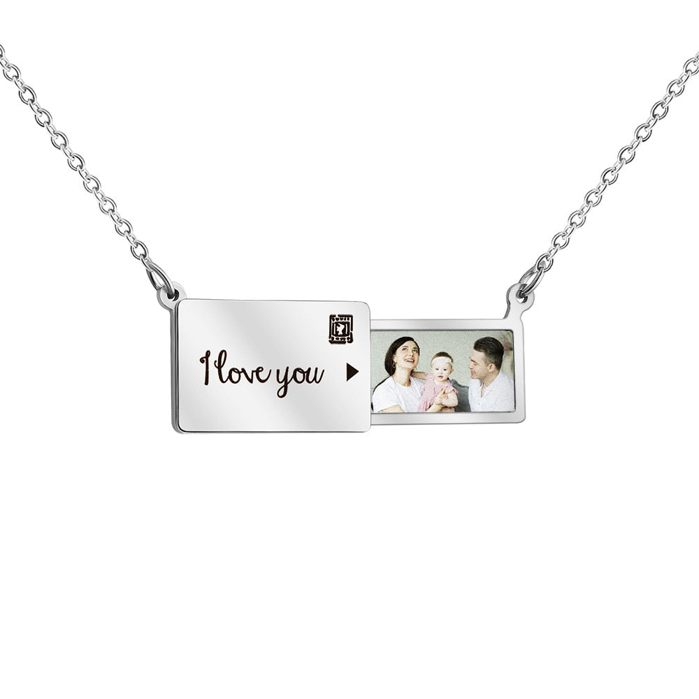 Pull-Out Envelope Necklace Personalized Engraved Photo Locket Unique Pendant - MERGE.DAY.1.FREESTYLE