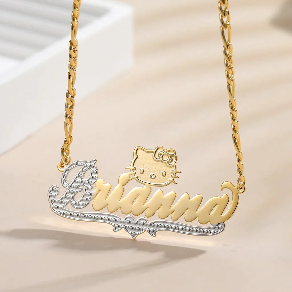 cut cat name necklace 14 karat gold name plates - MERGE.DAY.1.FREESTYLE