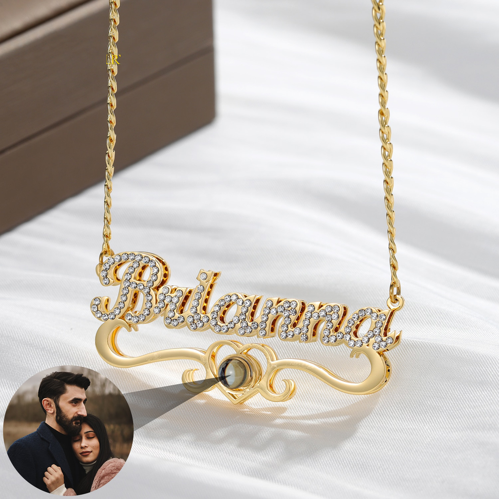 Custom Name Projection Photo Necklace Women Luxury Gold Diamonds Letter Gift - MERGE.DAY.1.FREESTYLE