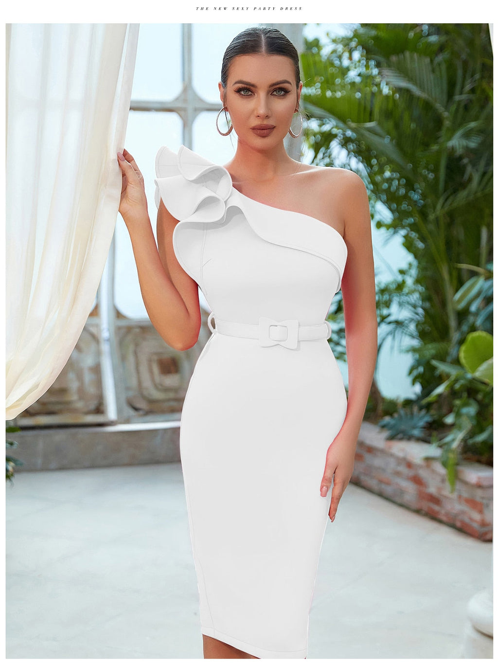 One Shoulder Ruffle Sexy Celebrity Evening Midi Elegant Dresses Vestidos - MERGE.DAY.1.FREESTYLE