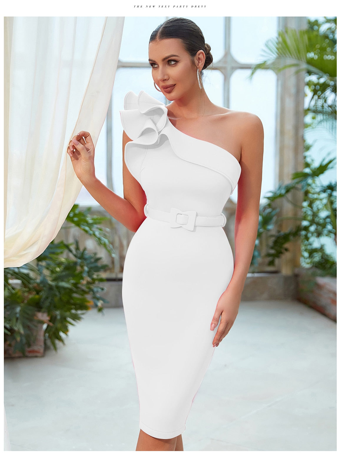 One Shoulder Ruffle Sexy Celebrity Evening Midi Elegant Dresses Vestidos - MERGE.DAY.1.FREESTYLE