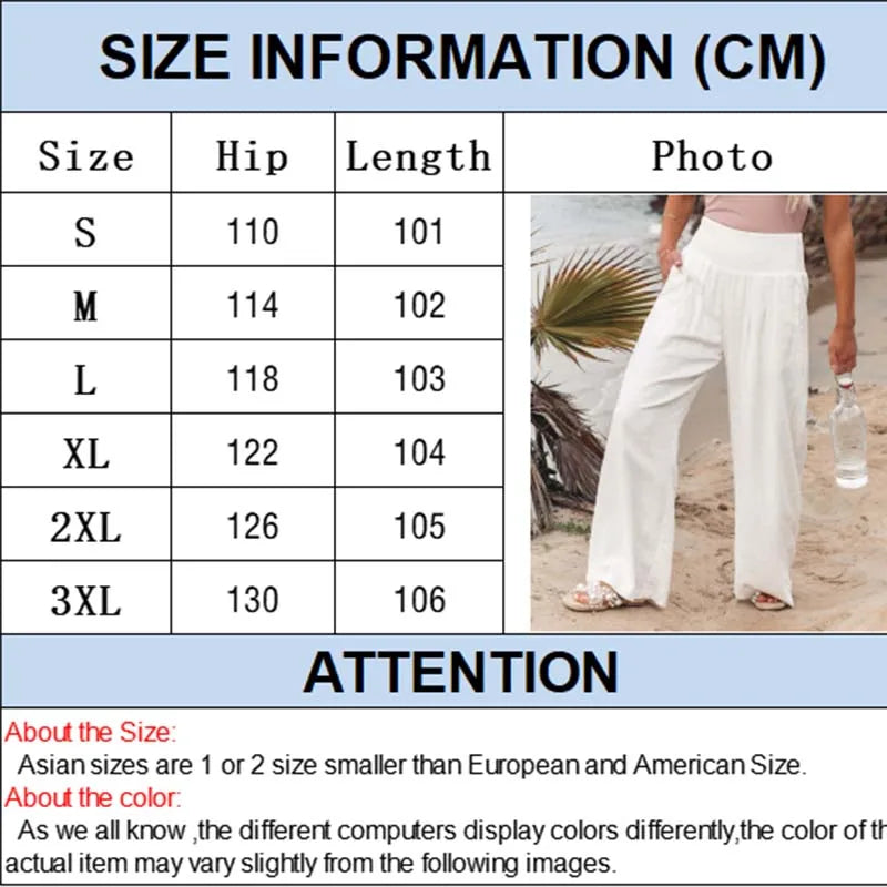 Women Cotton And Linen Pants Elastic High-Waist Thin Casual Pocket Trousers - MERGE.DAY.1.FREESTYLE