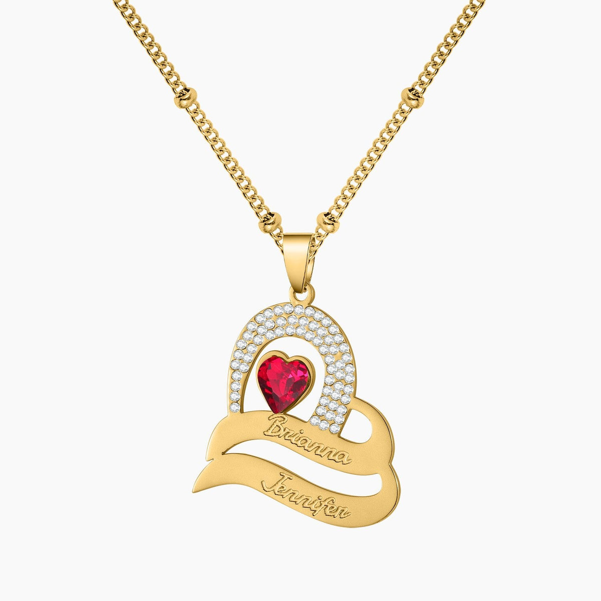 Personalized Delicate Cubic Zirconia Stones Engraved Names Custom Heart Pendant - MERGE.DAY.1.FREESTYLE