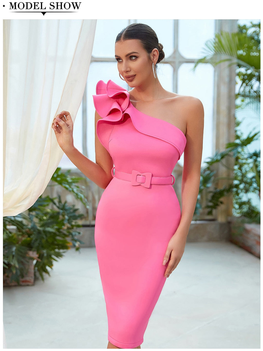 One Shoulder Ruffle Sexy Celebrity Evening Midi Elegant Dresses Vestidos - MERGE.DAY.1.FREESTYLE