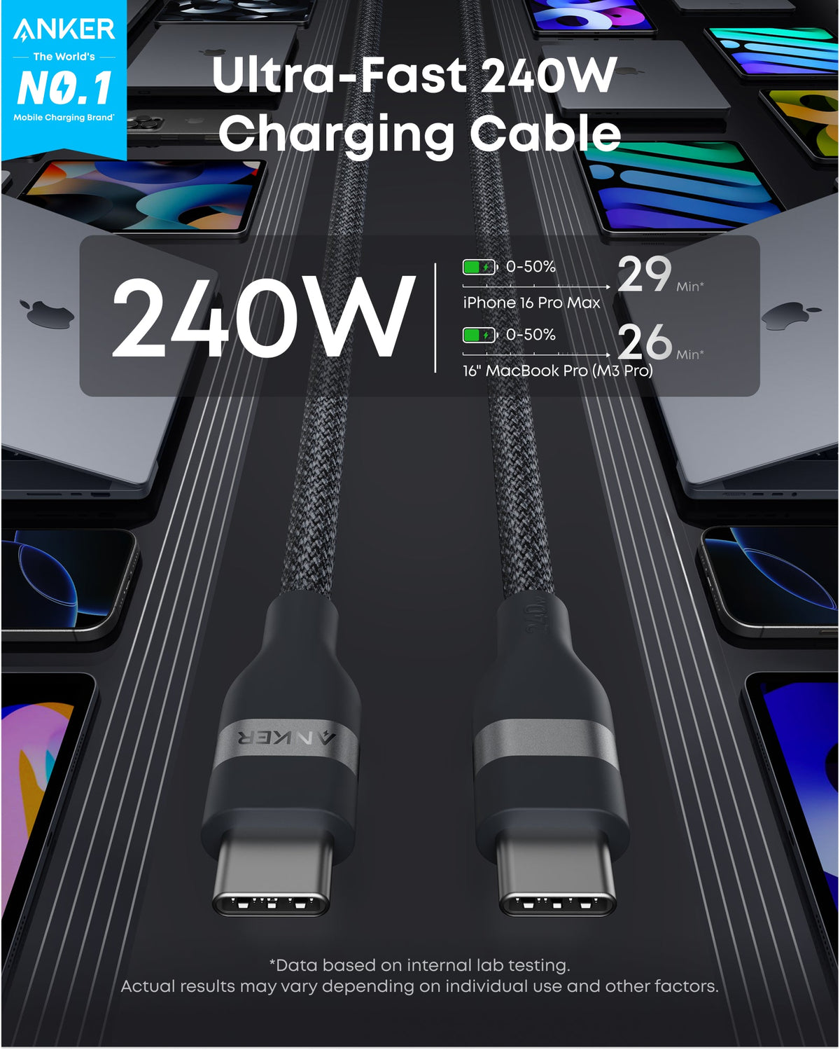 Anker USB-C to USB-C Cable (3 ft / 6 ft, 240W, Upcycled-Braided) - MERGE.DAY.1.FREESTYLE