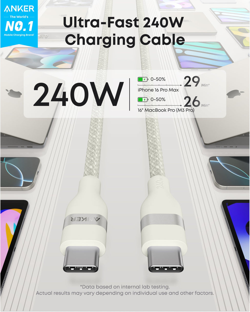 Anker USB-C to USB-C Cable (3 ft / 6 ft, 240W, Upcycled-Braided) - MERGE.DAY.1.FREESTYLE