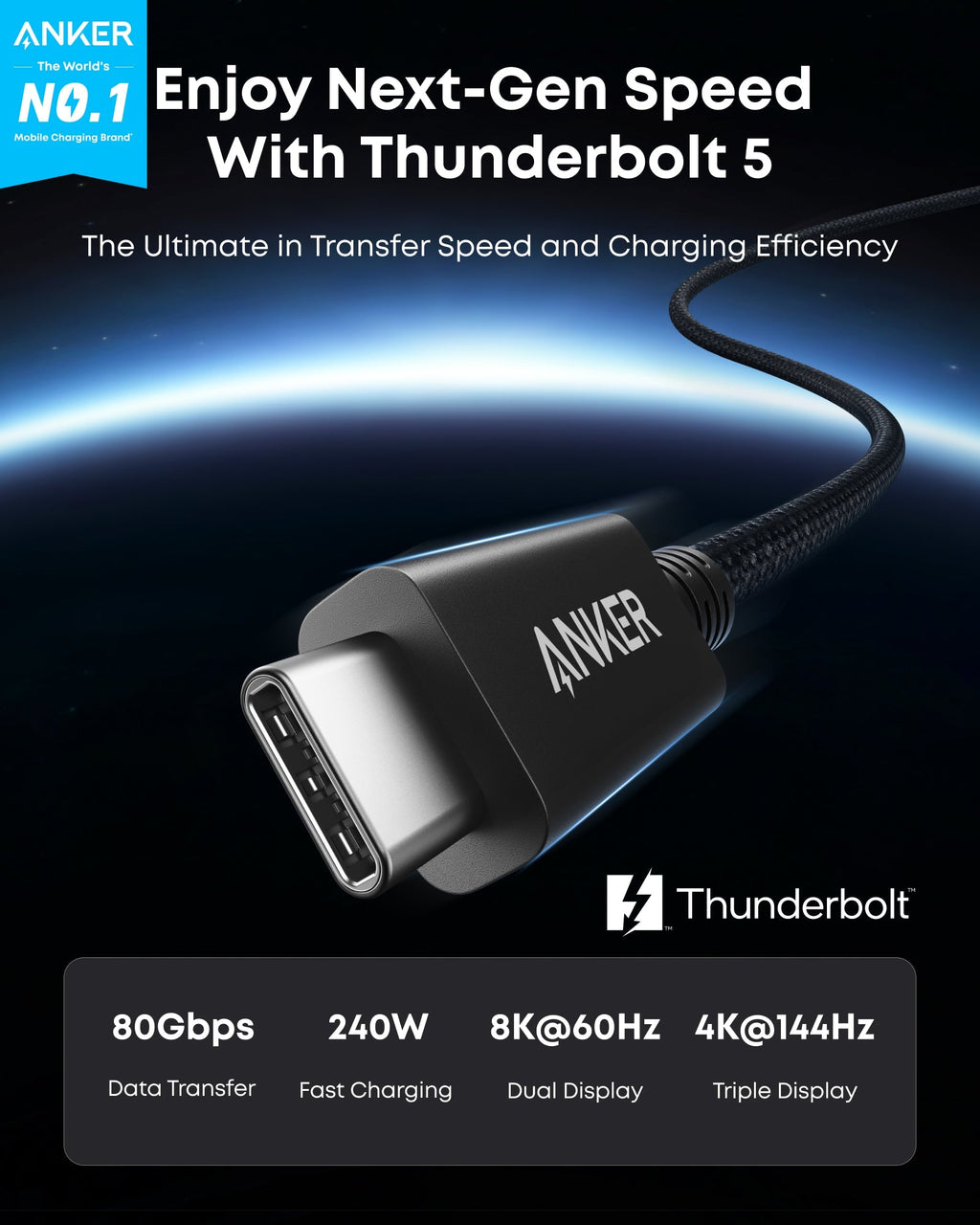 Anker Prime Thunderbolt 5 Cable (3.3 ft / 1.7 ft, 80 Gbps, 240W) - MERGE.DAY.1.FREESTYLE