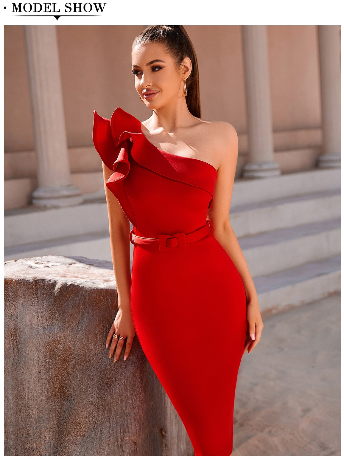One Shoulder Ruffle Sexy Celebrity Evening Midi Elegant Dresses Vestidos - MERGE.DAY.1.FREESTYLE