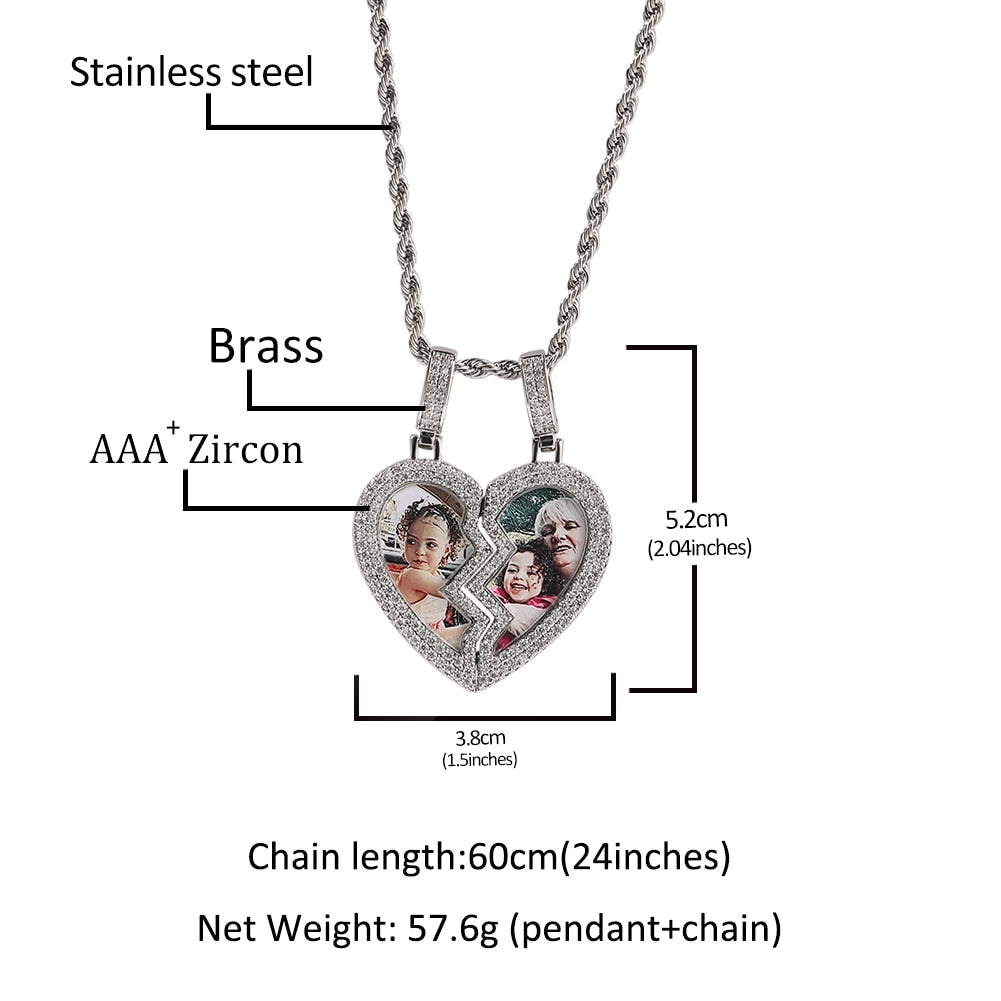 Broken Heart Photo Magnetic Frame Pendant 2 Pictures Hiphop Jewelry - MERGE.DAY.1.FREESTYLE