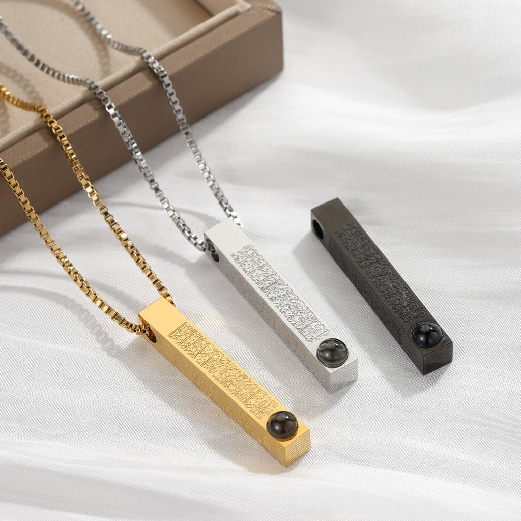 Custom Projection Photo Necklace For Women Fashion 3D Bar Necklaces Arabic Quran Amulet - MERGE.DAY.1.FREESTYLE