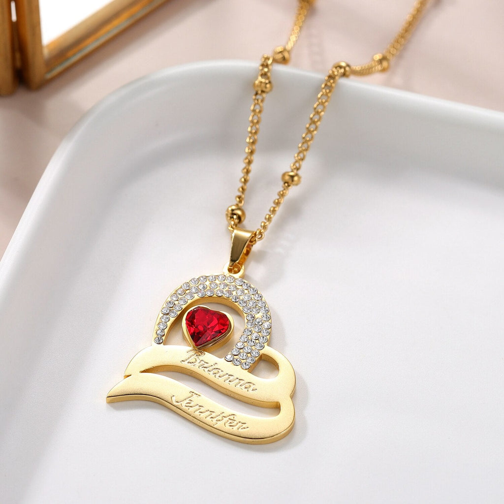 Personalized Delicate Cubic Zirconia Stones Engraved Names Custom Heart Pendant - MERGE.DAY.1.FREESTYLE