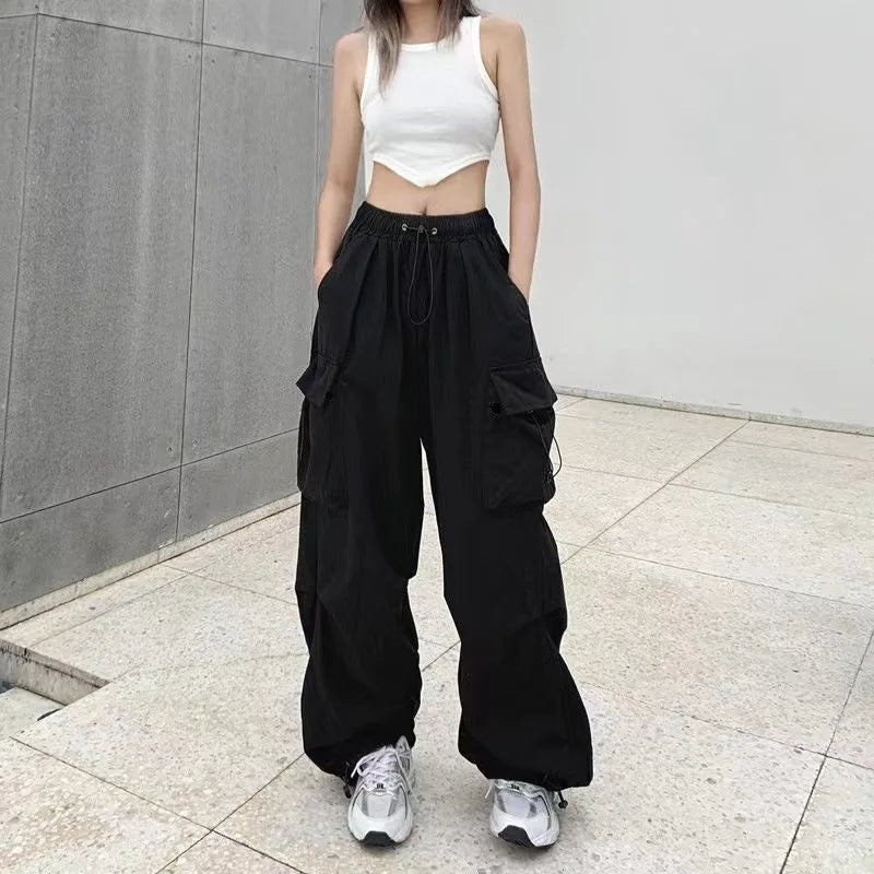 Y2K Cargo Pants Wide Leg Drawstring Oversize Pockets Joggers Trousers - MERGE.DAY.1.FREESTYLE