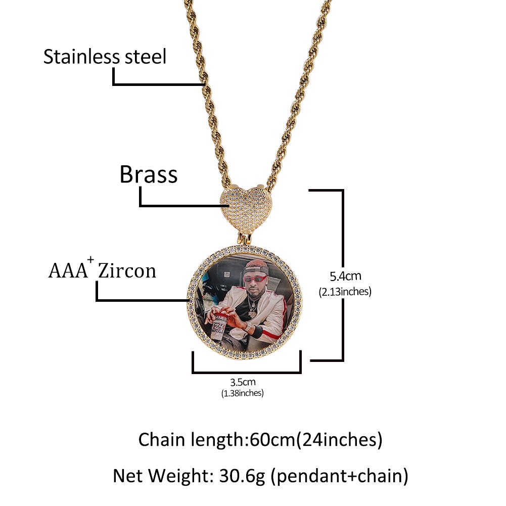 Round Heart Clasp Medallions Custom Photo Memory Pendant Engrave Name HipHop Jewlery - MERGE.DAY.1.FREESTYLE