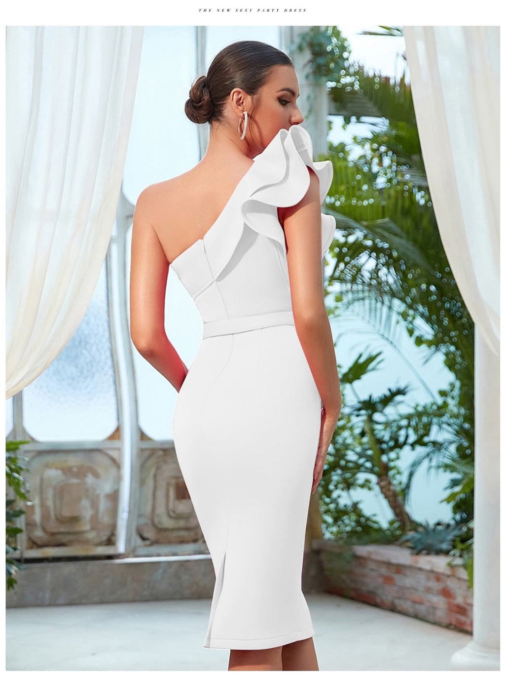 One Shoulder Ruffle Sexy Celebrity Evening Midi Elegant Dresses Vestidos - MERGE.DAY.1.FREESTYLE