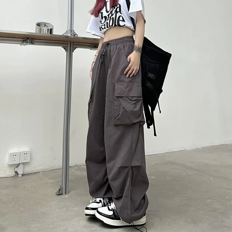 Y2K Cargo Pants Wide Leg Drawstring Oversize Pockets Joggers Trousers - MERGE.DAY.1.FREESTYLE