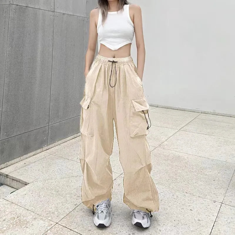 Y2K Cargo Pants Wide Leg Drawstring Oversize Pockets Joggers Trousers - MERGE.DAY.1.FREESTYLE