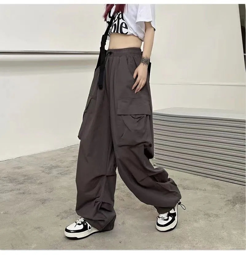 Y2K Cargo Pants Wide Leg Drawstring Oversize Pockets Joggers Trousers - MERGE.DAY.1.FREESTYLE