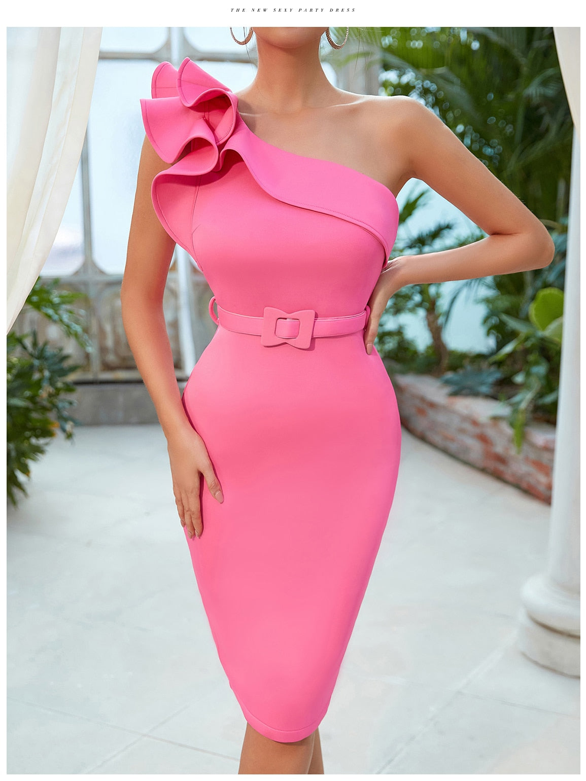 One Shoulder Ruffle Sexy Celebrity Evening Midi Elegant Dresses Vestidos - MERGE.DAY.1.FREESTYLE
