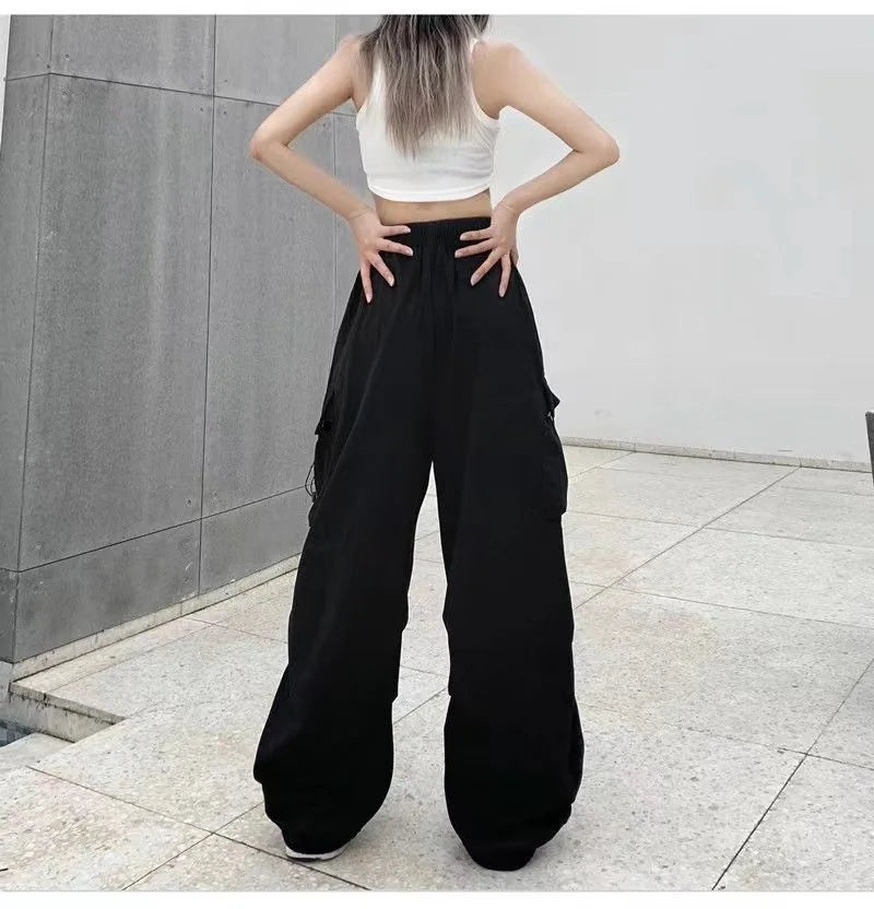 Y2K Cargo Pants Wide Leg Drawstring Oversize Pockets Joggers Trousers - MERGE.DAY.1.FREESTYLE