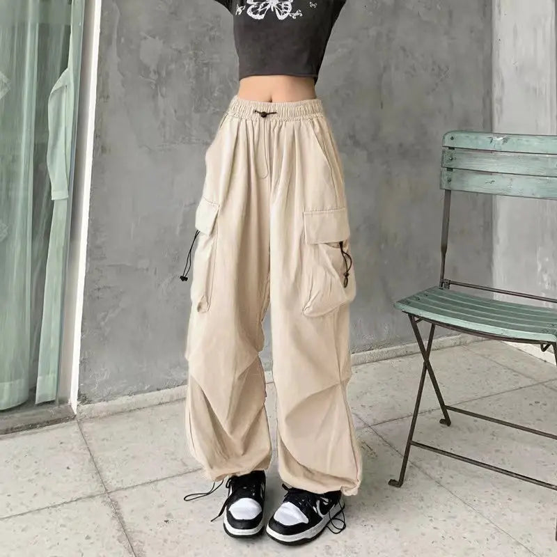 Y2K Cargo Pants Wide Leg Drawstring Oversize Pockets Joggers Trousers - MERGE.DAY.1.FREESTYLE