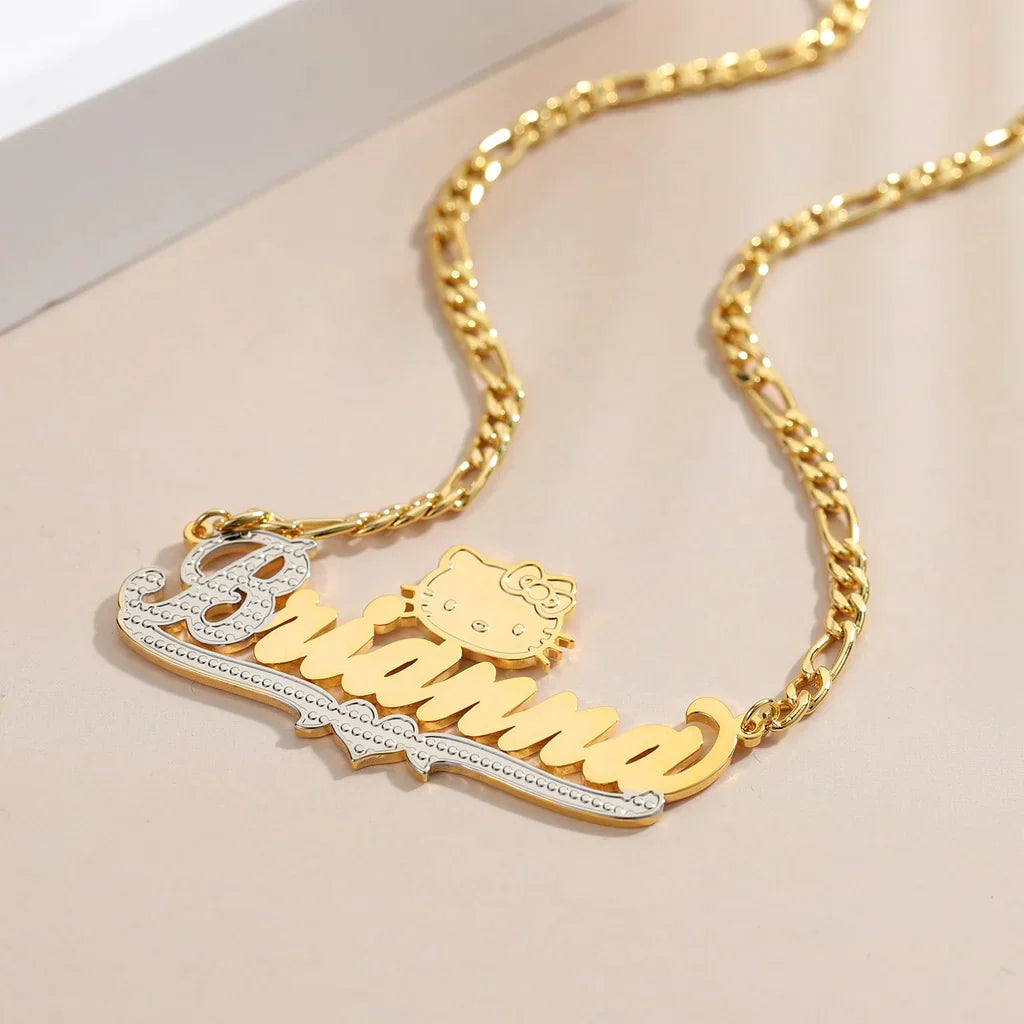cut cat name necklace 14 karat gold name plates - MERGE.DAY.1.FREESTYLE