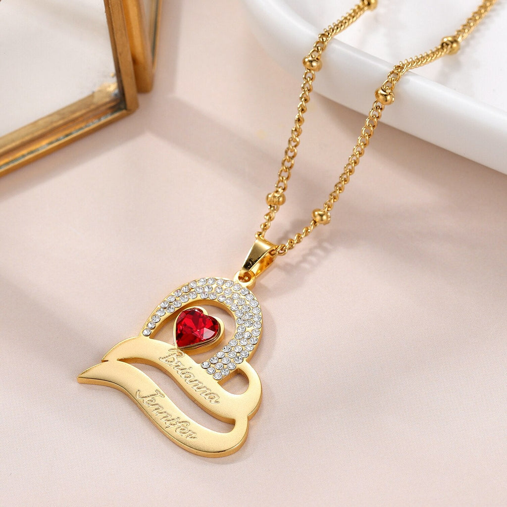 Personalized Delicate Cubic Zirconia Stones Engraved Names Custom Heart Pendant - MERGE.DAY.1.FREESTYLE