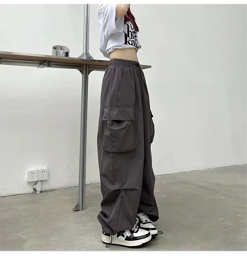 Y2K Cargo Pants Wide Leg Drawstring Oversize Pockets Joggers Trousers - MERGE.DAY.1.FREESTYLE