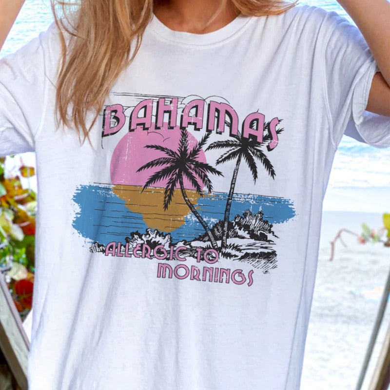 1pcs WHITE Tees Summer Casual Oversized Tee Best Surfing Santa Monica California Womens Retro Style - MERGE.DAY.1.FREESTYLE