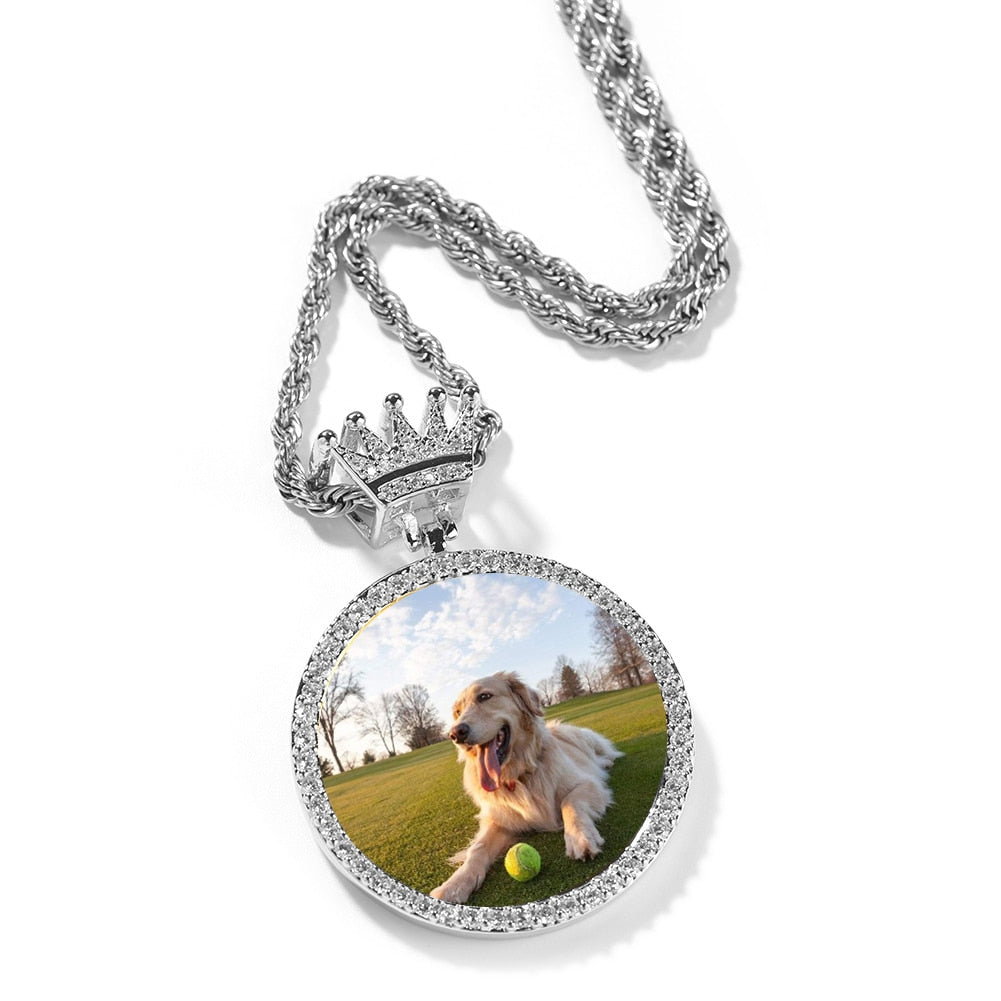 Crown Clasp Medallions Custom Photo Memory Round Pendant Engrave HipHop Jewlery - MERGE.DAY.1.FREESTYLE