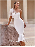 One Shoulder Bandage Dress For Women Mermaid Hem Bow Sleeveless Bodycon Vestidos - MERGE.DAY.1.FREESTYLE