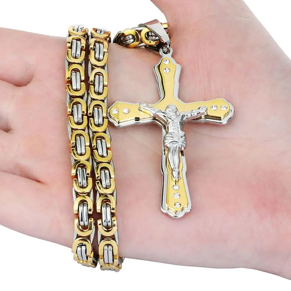 Crystal Jesus Christ Holy Crucifix Cross Pendant Necklace - MERGE.DAY.1.FREESTYLE