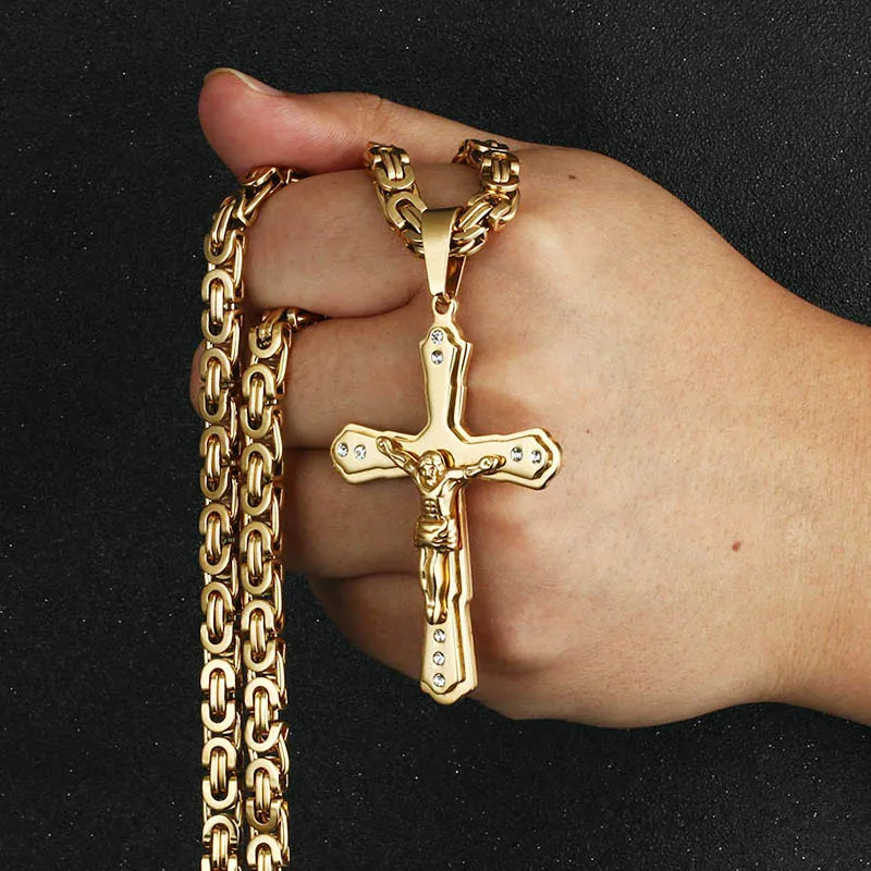 Crystal Jesus Christ Holy Crucifix Cross Pendant Necklace - MERGE.DAY.1.FREESTYLE