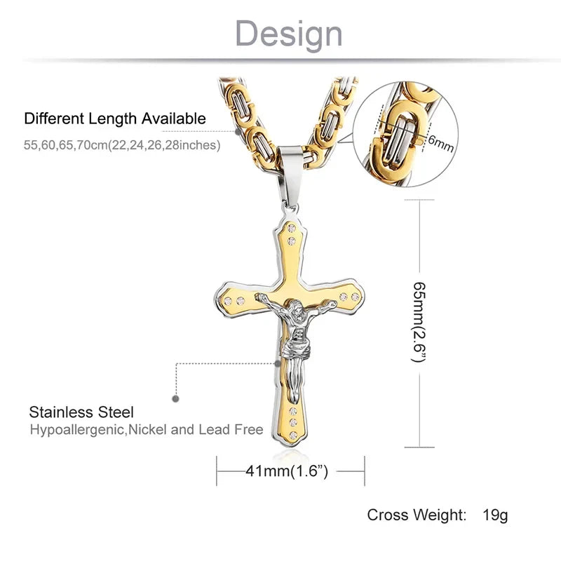 Crystal Jesus Christ Holy Crucifix Cross Pendant Necklace - MERGE.DAY.1.FREESTYLE
