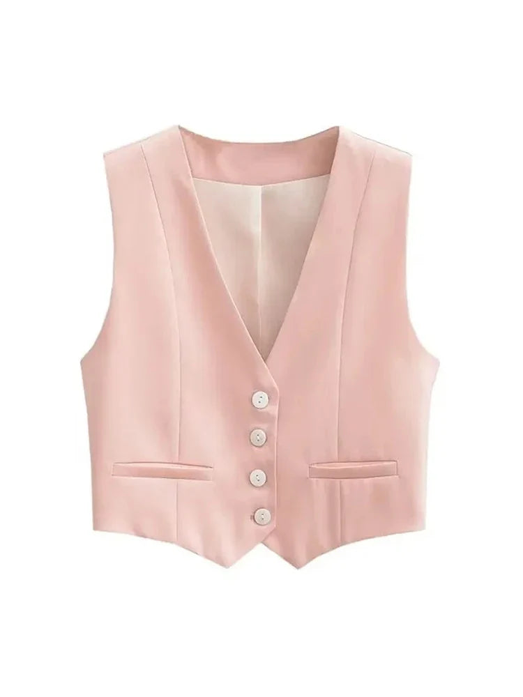 Vintage V Neck Sleeveless Female Outerwear White Chic Vests - MERGE.DAY.1.FREESTYLE