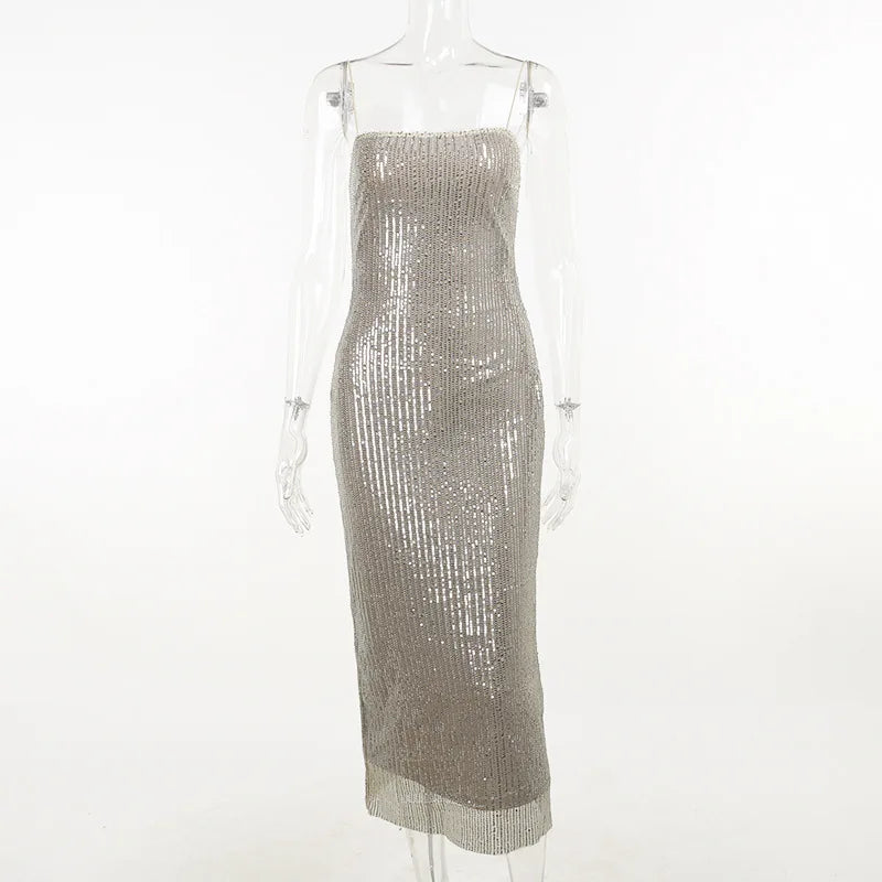 Sleeveless Glitter Sequined Evening Party Club Maxi Dress - MERGE.DAY.1.FREESTYLE