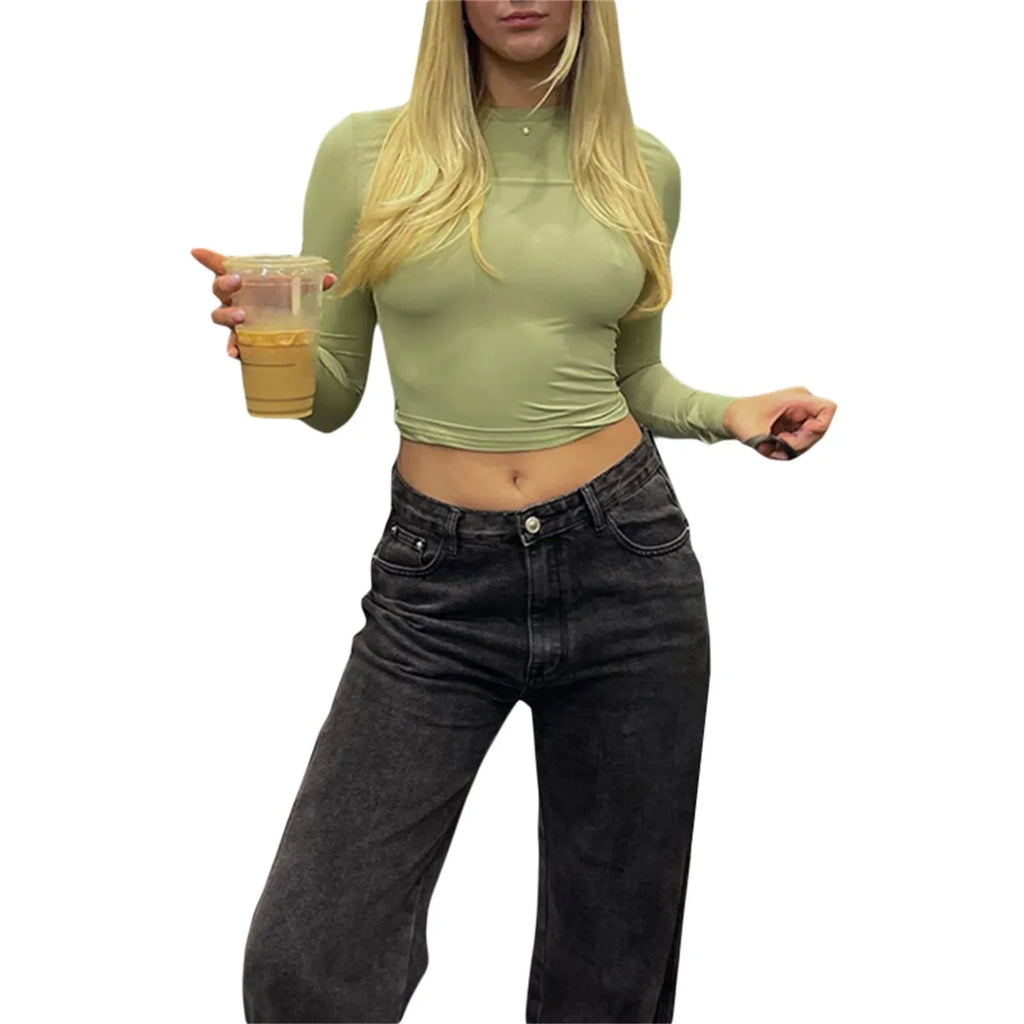 Autumn Winter Y2k Crop Women Long Sleeve T Shirt O Neck Slim Fit Pullovers - MERGE.DAY.1.FREESTYLE